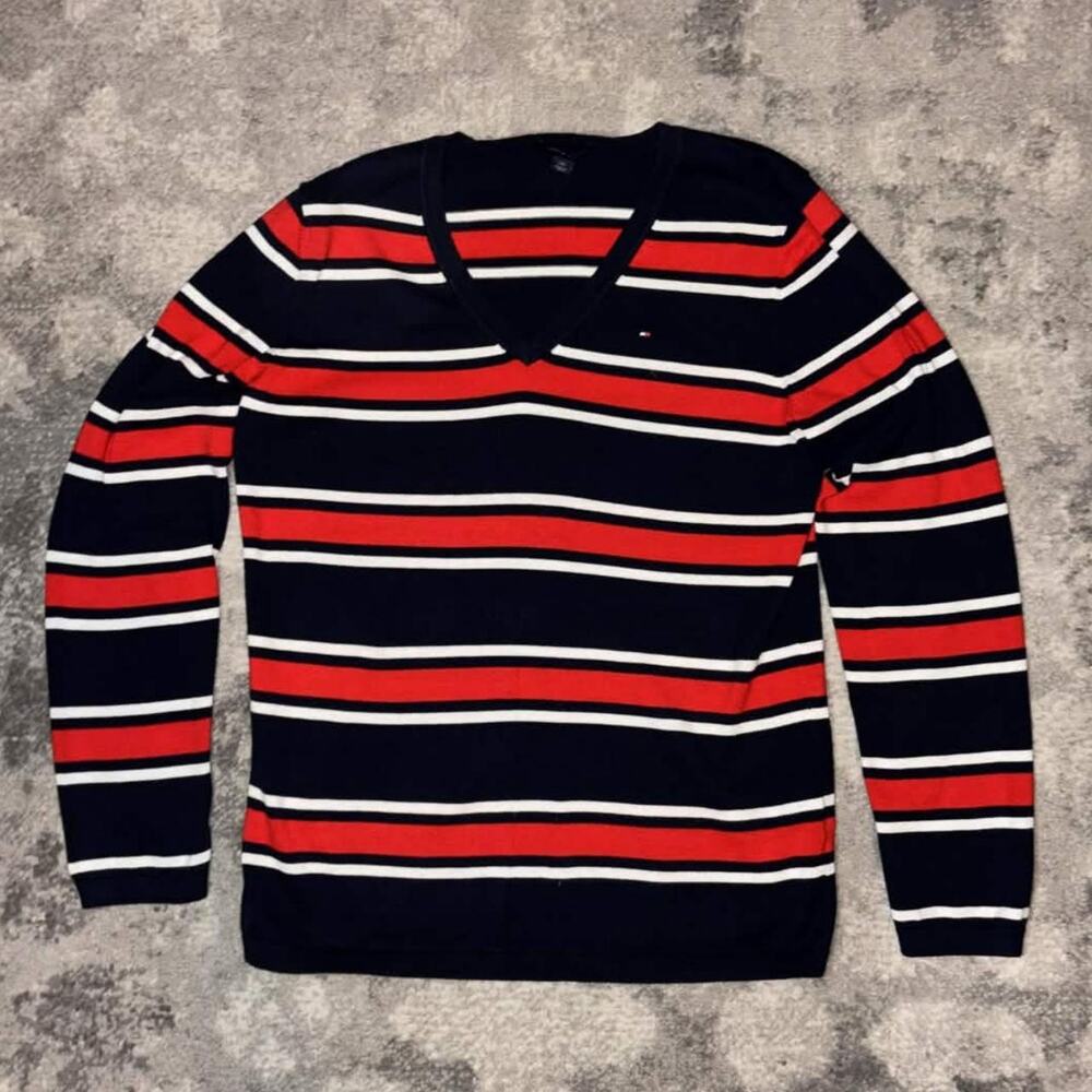 Tommy Hilfiger V-Neck Striped Knit Sweater